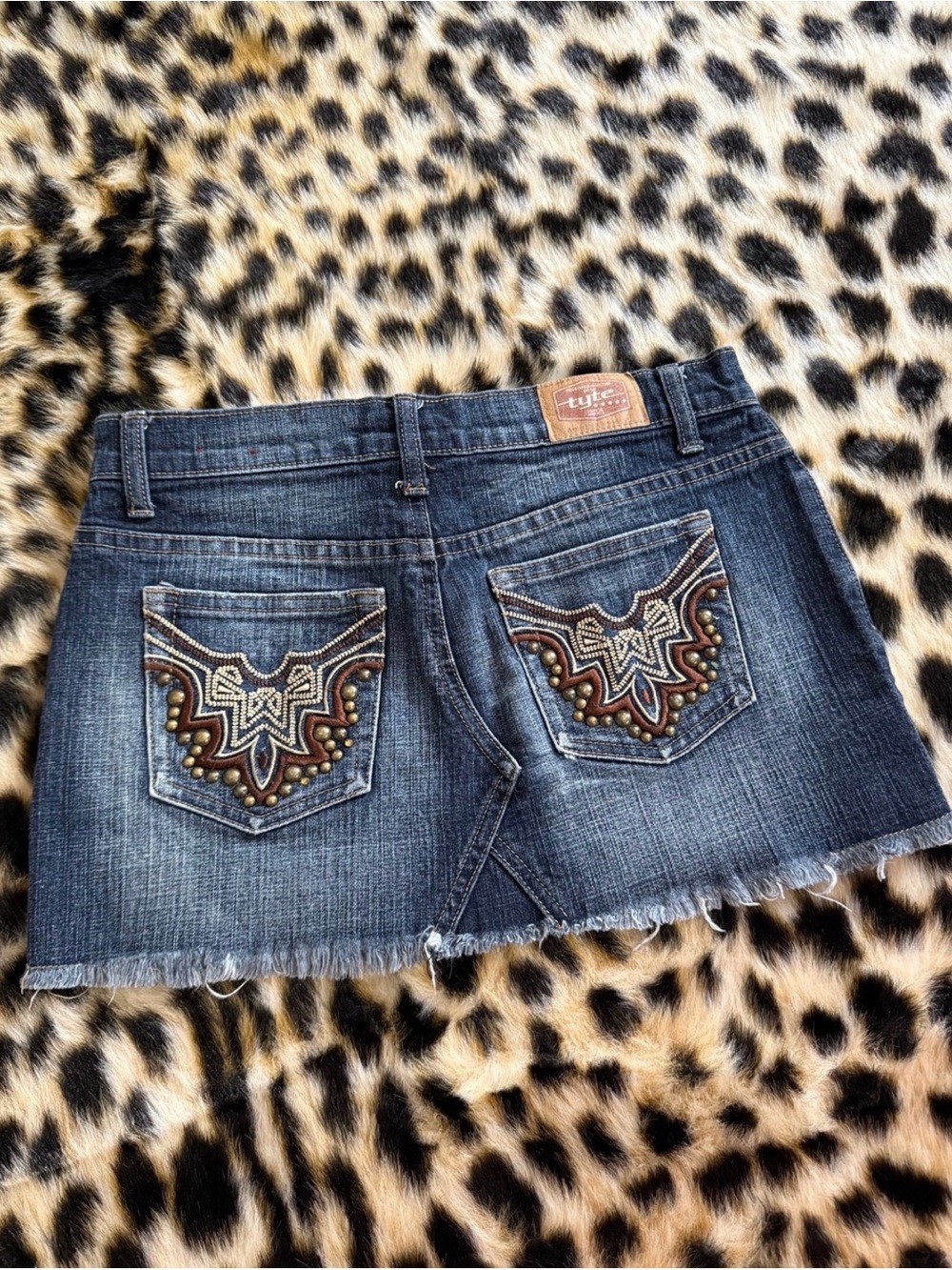 Embellished Dark Blue Denim Mini Skirt Vintage Tyte Denim Micro Mini Skirt